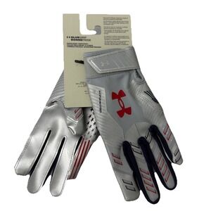 Under Armour Boys' F9 Novelty Football Gloves, Gray Virtual Size YM New